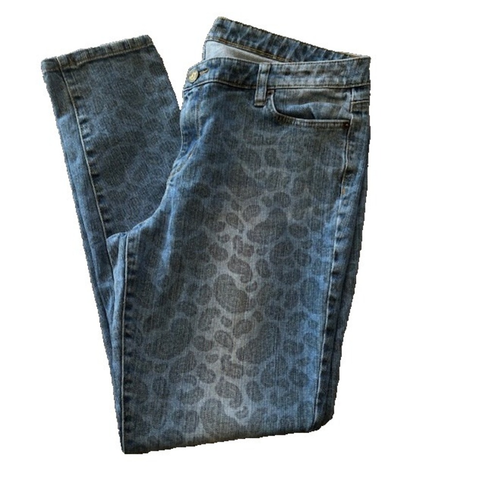 Michael Kors Leopard Print Jeans Size 14 Stretch Denim Animal Pattern Blue